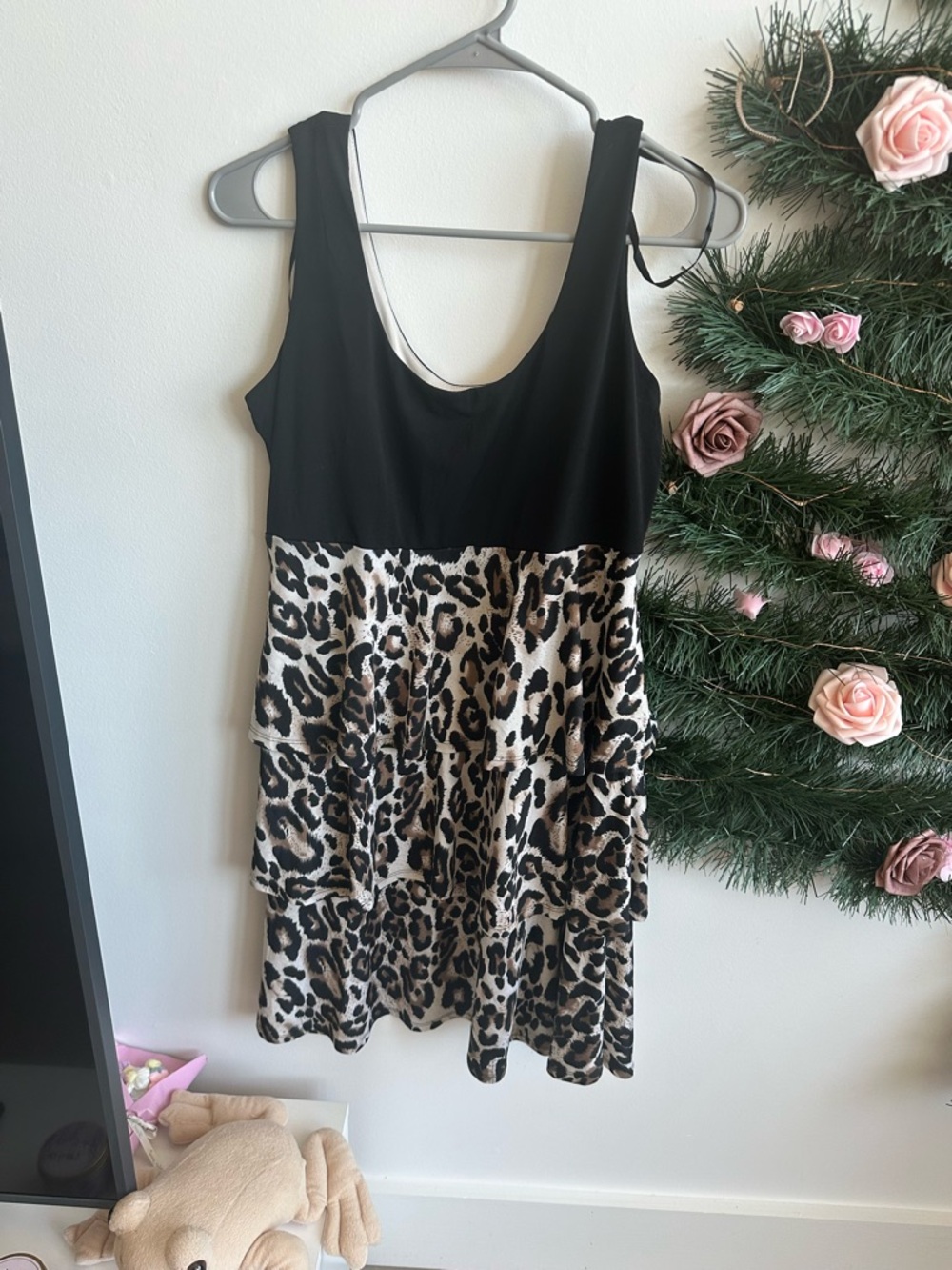 Studio I Black & Leopard Tiered Mini Dress